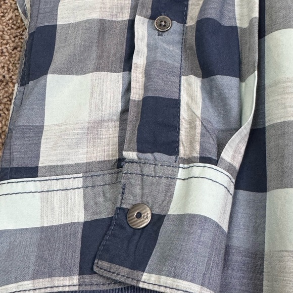 Calvin Klein Jeans Navy and Light Blue  Plaid Shirt with Snaps - Medium - Picture 3 of 13